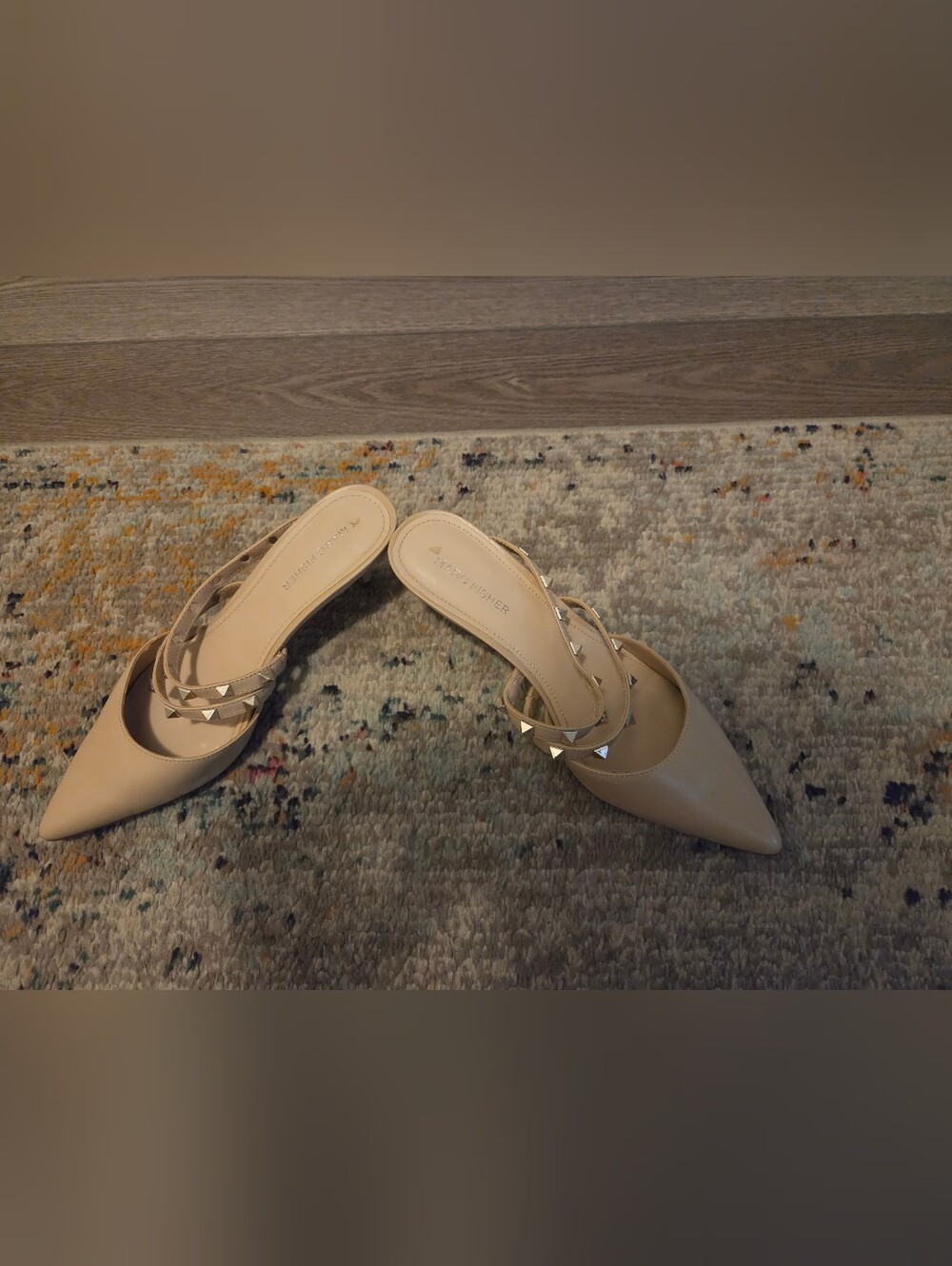 Marc Fisher Nude Pointed-Toe Mule with Pyramid Stud Straps